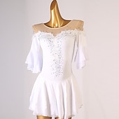 baratos vestido de competição-Patinação Artística Vestido Fru-Fru Cristal / Strass Mulheres Para Meninas Treino Espetáculo Meia Manga Alto Com Transparência Elastano