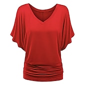 ieftine tricou simplu-tricou de damă plus mărime tricou visiniu îmbrăcăminte de stradă ocazional preppy mânecă liliac cu mânecă cu jumătate de mânecă obișnuit topuri obișnuite cu gât în v ieșiri zilnic în weekend negru