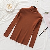 voordelige Effen kleuren-Dames Trui Basic Casual Effen Kleur Geribd Coltrui Gebreid Dun Lange mouw breien Dagelijks Zwart Wit Herfst Winter