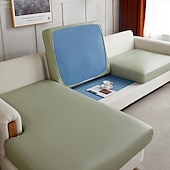 abordables Funda de sofá-Funda de cojín elástica de piel sintética para sofá, color burdeos, 100 % impermeable, para silla, protector de muebles, funda de sofá con base elástica, lavable