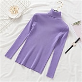 voordelige Effen kleuren-Dames Trui Basic Casual Effen Kleur Geribd Coltrui Gebreid Dun Lange mouw breien Dagelijks Zwart Wit Herfst Winter