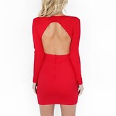levne Dámské černé šaty-Dámské Krátké mini šaty Bodycon Plášťové šaty prázdniny Přizpůsobeno stylové Venkovní Zimní šaty Jdeme ven Štíhlý Čistá barva Dlouhý rukáv Hluboké V Černá Bílá Rubínově červená Léto Jaro