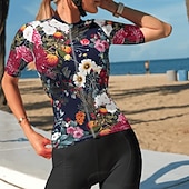 お買い得  ウィメンズジャージ-女性用 サイクリングジャージー パターン柄 花 植物 フラワー 半袖 バイク ジャージー 3つのリアポケット付き マウンテンサイクリング ロードバイク 速乾性 ソフト 反射性ストリップ 後ポケット スポーツ ブラック イエロー スカイブルー 衣類