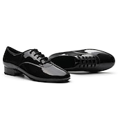 baratos Sapatos de Dança para Homem-sapatos de dança de salão masculinos em couro envernizado preto – design com cadarço e sola de camurça para um desempenho suave