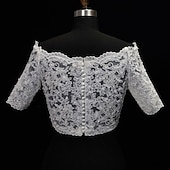 voordelige Bruiloftsomslagen-Sjaal &amp; Omslagdoek Omslagdoeken Damesomslag Bolero Sexy Bruids Halve mouw Kant Bruiloftsomslagen Met Knoop Voor Bruiloft Lente zomer