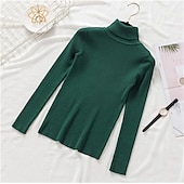voordelige Effen kleuren-Dames Trui Basic Casual Effen Kleur Geribd Coltrui Gebreid Dun Lange mouw breien Dagelijks Zwart Wit Herfst Winter