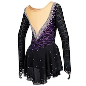 cheap Figure Skating Dresses-Figure Skating Dress Women's Girls' Ice Skating Dress Outfits Yellow &amp; Yellow Black Dark Red Open Back Mesh Spandex High Elasticity Training Practice Competition Skating Wear Solid Colored Classic