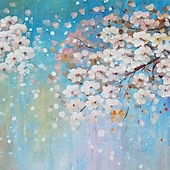 cheap Floral/Botanical Paintings-Oil Painting Hand Painted Horizontal Abstract Floral / Botanical Modern Stretched Canvas