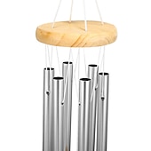 billiga Utomhusvägghängningar-vindklockor med 6 aluminiumrör vindklocka i trä vindklocka, minnesmärke vindspel bästa presentklockor inredning för trädgård uteplats utomhus hängande dekor