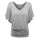 ieftine tricou simplu-tricou de damă plus mărime tricou visiniu îmbrăcăminte de stradă ocazional preppy mânecă liliac cu mânecă cu jumătate de mânecă obișnuit topuri obișnuite cu gât în v ieșiri zilnic în weekend negru