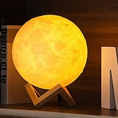 Недорогие Лампа для проектора и лазерный проектор-3d лунная лампа 3/16 цветов светодиодный ночник 3d печать лунный свет с деревянной подставкой &amp; сенсорное управление и перезаряжаемые usb декоративные лампы для спальни для друзей, любовников, подарки