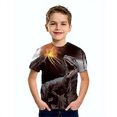 abordables Animales 3D para Niño-Niños Chico Camiseta Manga Corta Bleu Ciel Azul cielo Azul marinero Impresión 3D Dinosaurio Animal Escuela Diario Interior Básico Fresco 3-12 años / Verano