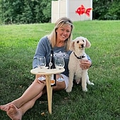 tanie Meble kempingowe-stolik na wino na zewnątrz, składany słupek na wino, stół piknikowy do wina na zewnątrz, przenośne kieliszki do wina i uchwyt na butelki, taca na przekąski i ser do biwakowania na podwórku, plaża, drewniany stojak na wino