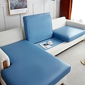 abordables Funda de sofá-Funda de cojín elástica de piel sintética para sofá, color burdeos, 100 % impermeable, para silla, protector de muebles, funda de sofá con base elástica, lavable