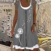 abordables Robe noire-Mini robe Femme Robe Droite Manche Courte Printemps Eté - basique Casual Moderne Dentelle faux deux pièces Floral Col Ras du Cou 2023 Noir bleu marine Gris S M L XL XXL XXXL