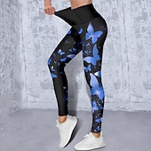 abordables Leggings y mallas de yoga-Mujer Pantalones de yoga Levantamiento de tope Control de barriga Alta cintura Entrenamiento de gimnasio Corriendo Aptitud física Calzas Cortas Mariposa Amarillo Rojo Azul Otoño Invierno Deportes