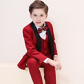 billiga Pojkes formella kostym-4 delar Ringbärarkostym Pojkar Barn Kostym Formell kostym Kostym och blazer Byxset Formellt set Formell Fest Speciellt Tillfälle Grundläggande Mild Ensfärgat Rosett Svart Vit Rubinrött Polyester
