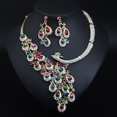 abordables Parures de Bijoux-ensembles de bijoux de mariée 1 ensemble cristal strass alliage 1 collier boucles d&#039;oreilles femmes déclaration coloré mignon fantaisie paon irrégulier ensemble de bijoux pour robe de mariée de fête