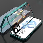رخيصةأون جرابات آيفون-غطاء زجاجي مزدوج مغناطيسي لهاتف iPhone 16 15 14 13 12 11 Pro Max Plus Mini – إطار معدني واقي كامل للجسم مع واقي عدسة، زجاج مقسى، تصميم لون موحد
