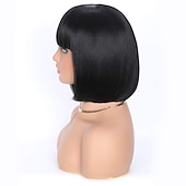 preiswerte Trendige synthetische Perücken-schwarze Perücken für Frauen schwarze Bob-Perücken mit Pony für Frauen gerade kurze Bob-Perücken synthetische hitzebeständige Perücken Cosplay-Bob-Perücken natürlich aussehende Perücken