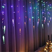 Χαμηλού Κόστους Plug In Ηλεκτρικό-3,5m 96 led κορδόνι φωτός με 24 κρεμασμένους παγοκώνους λαμπάκια πάγου χριστουγεννιάτικο στεφάνι κουρτίνα νεράιδα φωτάκια κορδόνι διακόσμηση κήπου προαιρετικά ε.ε. Ηνωμένο Βασίλειο