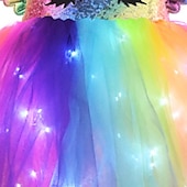 ieftine Rochii Unicorn-copii fete rochie tutu luminoasă cu unicorn cu led performanță de ziua de naștere plasă încrețită mozaic violet curcubeu albastru deschis bumbac deasupra genunchiului costum fără mâneci rochii drăguțe toamnă vară