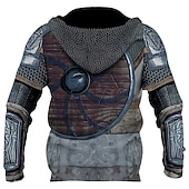 economico Pattern 3D-Per uomo Grafico Armatura Vichingo Felpa con Cappuccio Felpe con cappuccio Felpa Abbigliamento Sportivo Casual Grande e Alto Manica Lunga Con Cappuccio Casuale Quotidiano Ferie 1 2 3 4 5 Allacciato
