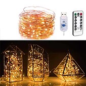 お買い得  USB電源-エレガントなウェディングパーティーレセプション、聖パトリックの日の緑色の LED ライト、8 つのモード、5m-20m USB、防水シルバー銅線、リモコン付き、家の装飾用