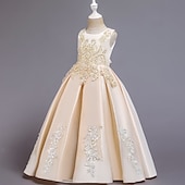 preiswerte Kleider für die Blumenmädchen-Blumenmädchenkleid Mädchen Kleid Partykleid Hochzeit Party Niedlich Prinzessin Gerafft Druck Blumen Ärmellos Rundhalsausschnitt Weiß Wein 4-13 Jahre