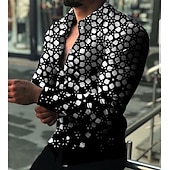 tanie Geometryczny wzór-Męskie Geometryczny Wzór geometryczny Koszula Zapinana na guziki koszula Długi rękaw Moda Designerskie Codzienny Codzienny Święto Wyjściowe Wiosna i lato Wieczorne Druk 3D Przycisk w dół Czarny