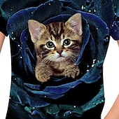 お買い得  女の子の3D動物-女の子 3D 動物 猫 Tシャツ 半袖 3Dプリント 夏 春 活発的 ファッション かわいいスタイル 子供 3〜12年 アウトドア 日常 屋内 レギュラー