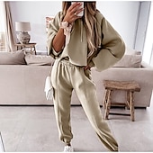 cheap Women&#039;s Tracksuit-Women&#039;s Active Streetwear Tracksuit Pants Sets Sweatshirt Long Sleeve Hooded Solid Color Sports Outdoor Casual Black White Green Fall &amp; Winter Regular Fit