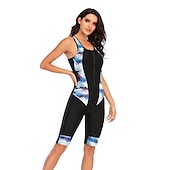 billiga Utslag-Dam Rash-guards Baddräkt UV Solskydd Andningsfunktion Snabb tork Ärmlös Kroppsdräkt Baddräkt Dragkedja fram Boyleg Knälängd Simmning Surfing Strand Vattensport Lappverk Sommar / Elastisk / Lättvikt
