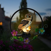 economico Luci paesaggistiche-luci esterne a led solari gufo appeso luce notturna lampada da giardino impermeabile lampada a sospensione in resina cortile terrazza decorazione vacanza illuminazione