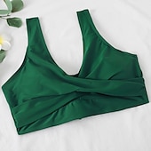 billiga Bikiniset-Dam Vanligt Badkläder Bikini 2 st Kalsonger Baddräkt Hög midja Twist Front Monterad Semester Stylish Ensfärgat V-slits Ärmlös Baddräkter