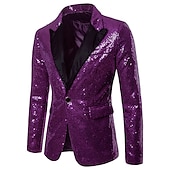 billiga Herrars klassiska kavajer-Herr Kavaj Prestanda Cocktailfest Punkmode Vår Höst Paljett Ensfärgat Ficka Skinande Enkelknäppt med Ett Knapphål Blazer Silver Svart Rubinrött Blå