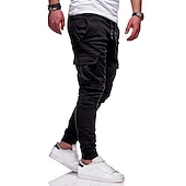 billiga Cargobyxor-Herr Militärbyxor Cargo byxor Joggare Långbyxor Elastisk midja Flikficka Ensfärgat Utekväll Helgen Streetwear Stylish Svart Rubinrött