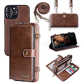 levne Pouzdra pro iPhone-Kryt na telefon pro iPhone 15 Pro Max Plus iPhone 14 13 12 11 Pro Max Mini X XR XS Max 8 7 Plus – Peněženkový kryt magnetický s poutkem šokuvzdorný jednobarevný TPU PC PU kůže