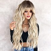 economico Parrucche sintetiche-parrucche grigie per le donne parrucche sintetiche lunghe ondulate parrucche ondulate lunghe d&#039;acqua parrucche ombre grigio biondo rosso parte centrale parrucche cosplay parrucche per feste di natale