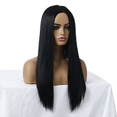 voordelige Topkwaliteit pruiken-zwarte pruiken voor vrouwen synthetische pruik body wave middendeel pruik lang zeer lang natuurlijk zwart synthetisch haar 26 inch vrouwen modieus ontwerp middendeel pluizig blond bruin