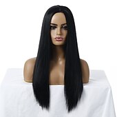 voordelige Topkwaliteit pruiken-zwarte pruiken voor vrouwen synthetische pruik body wave middendeel pruik lang zeer lang natuurlijk zwart synthetisch haar 26 inch vrouwen modieus ontwerp middendeel pluizig blond bruin