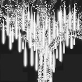 abordables Guirlandes lumineuses à brancher-2 pack pluie de météores lumières de noël en plein air 30cm 8 tubes 192 led chute pluie lumières plug in glaçon neige guirlandes en cascade pour arbre de noël décorations de patio de vacances