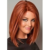 economico Parrucche di altissima qualità-parrucche arancioni per le donne porsmeer parrucche per capelli lisci a caschetto corto per le donne parrucca piena lunghezza della spalla naturale rosso zenzero