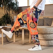 billiga Retro-Herr Harem Joggingbyxor Långbyxor Sommarbyxor Opressade byxor Elastisk midja Släpp grenen Fjäril Abstrakt Blomma Andningsfunktion Mjuk Fullängd Ledigt Dagligen Bomull och linne Etnisk Stil Kineseri