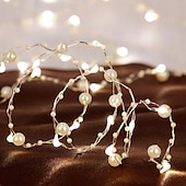 cheap Battery String Lights-5m 50leds Pearl Wire Copper String Lights Battery Powered Fairy Lamp Christmas Wedding Party Home Garland Holiday Decoration