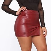 olcso Sima szoknyák-Női Ceruza Bodycon Mini Szoknyák Hasított Fényes fém Egyszínű Éjszakát és speciális alkalomra Randi Nyár Poliuretán Bőrutánzat Szexi Fekete Bor