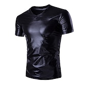 お買い得  ベーシックTシャツ-男性用 シャツ Tシャツ 半袖 Ｖネック 夏 平織り 誇張された デザイナー 大きくて背が高い ウェディングパーティー カクテルの服装 シルバー ブラック ゴールド メンズトップTシャツ