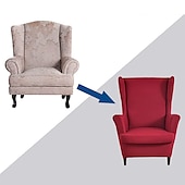 abordables Cubierta de sillón y silla sin brazo-Funda elástica de color sólido para sillón orejero, funda de licra, funda para sillón orejero, funda de color burdeos y rojo con parte inferior elástica para decoración de sala de estar y dormitorio