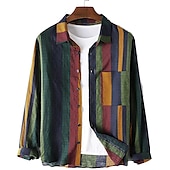 cheap Men&#039;s Button Up Shirts-Men&#039;s Shirt Other Prints Color Block Collar Button Down Collar Daily Holiday Patchwork Long Sleeve Tops Basic Casual Daily Beach Green / Machine wash / Hand wash / Wet and Dry Cleaning / Vacation