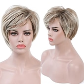economico parrucca più vecchia-parrucche bionde per le donne parrucca bionda corta per le donne bianche parrucca marrone mista bionda sintetica a strati pixie